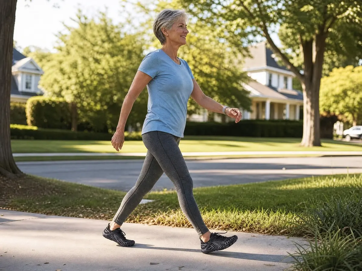 Man walking confidently on park path with Baro shoes clearly visible