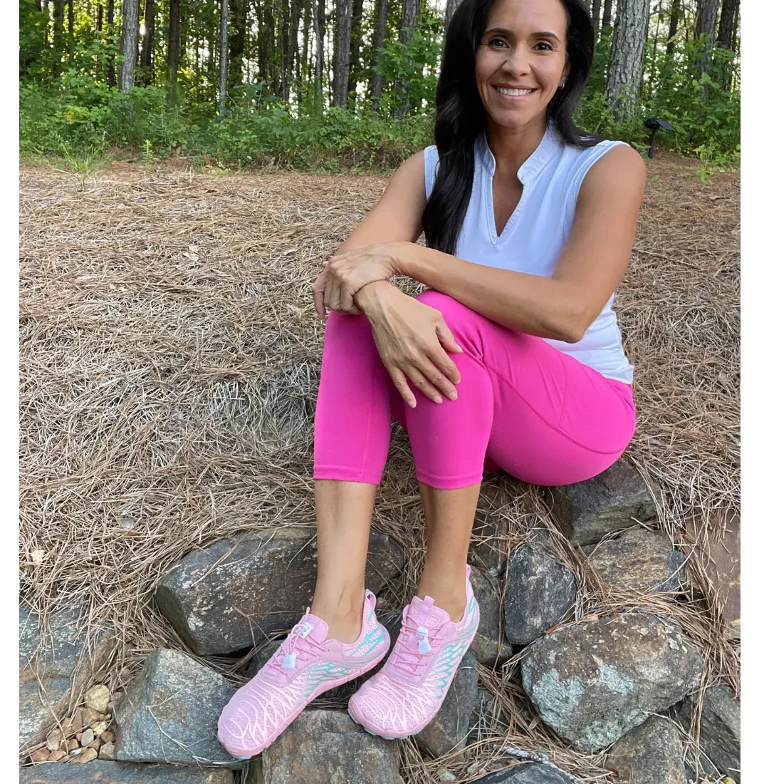 Woman jogging effortlessly in lightweight Baro shoes